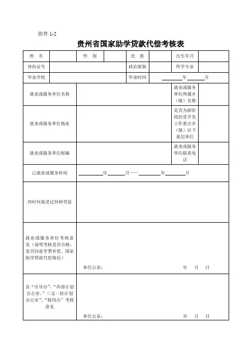 贵州省学费补偿国家助学贷款代偿考核表