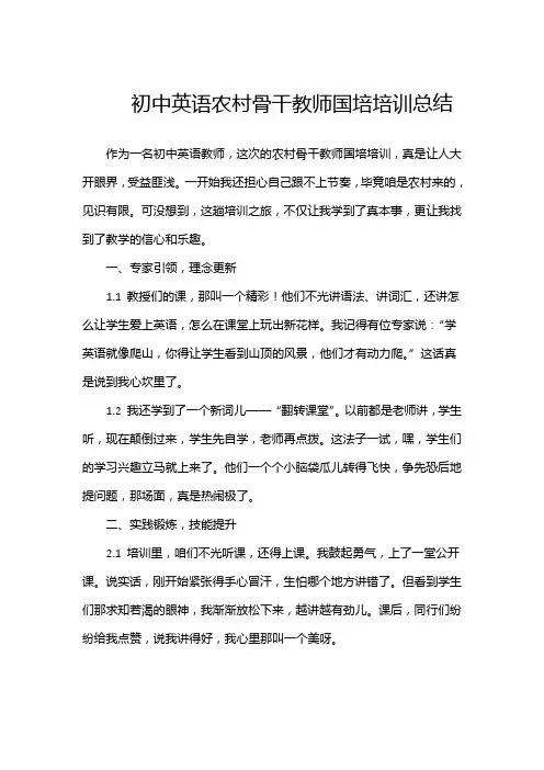 初中英语农村骨干教师国培培训总结