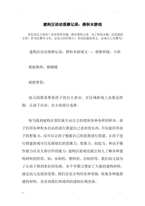 建构区活动观察记录：搭积木游戏
