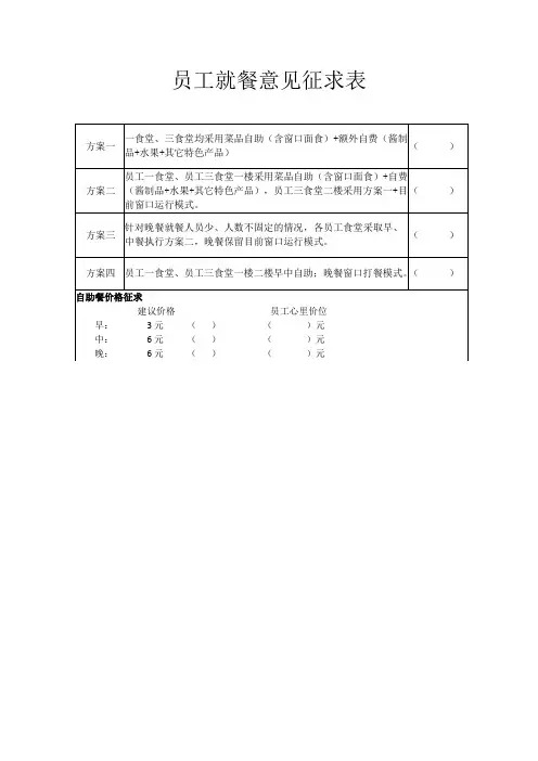 员工就餐意见征求表