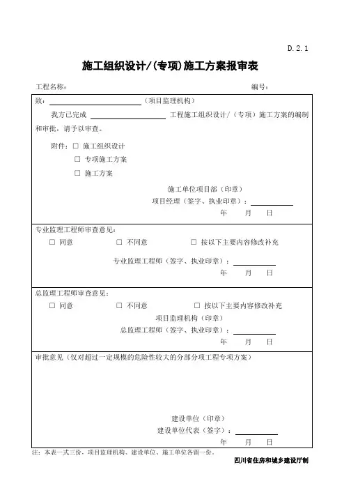 D.2.1  施工组织设计(专项)施工方案报审表样表(四川省)