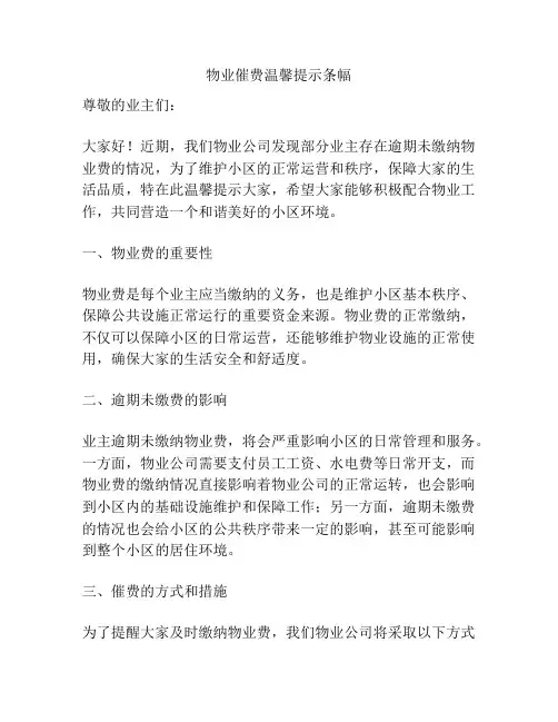 物业催费温馨提示条幅
