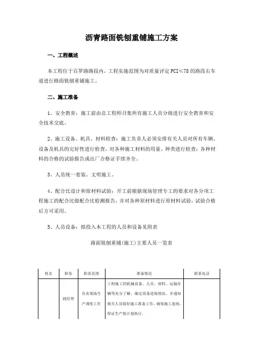 沥青路面铣刨重铺施工方案 (1)