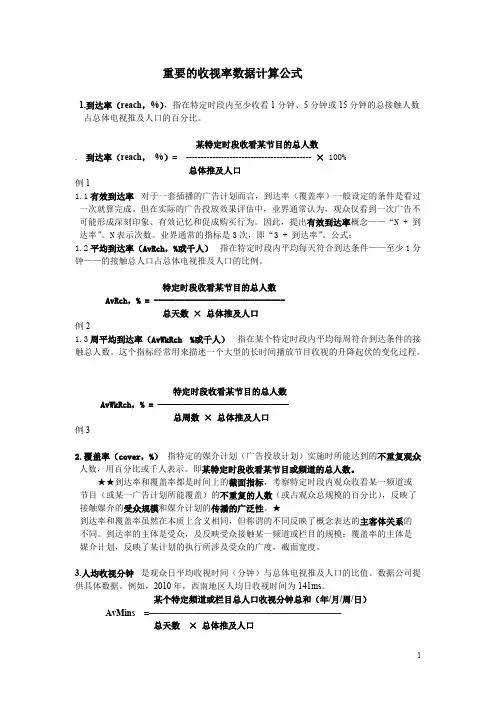 重要的收视率数据计算公式