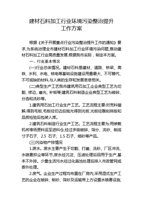 建材石料加工行业环境污染整治提升工作方案