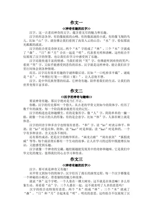 汉字神奇有趣作文400字