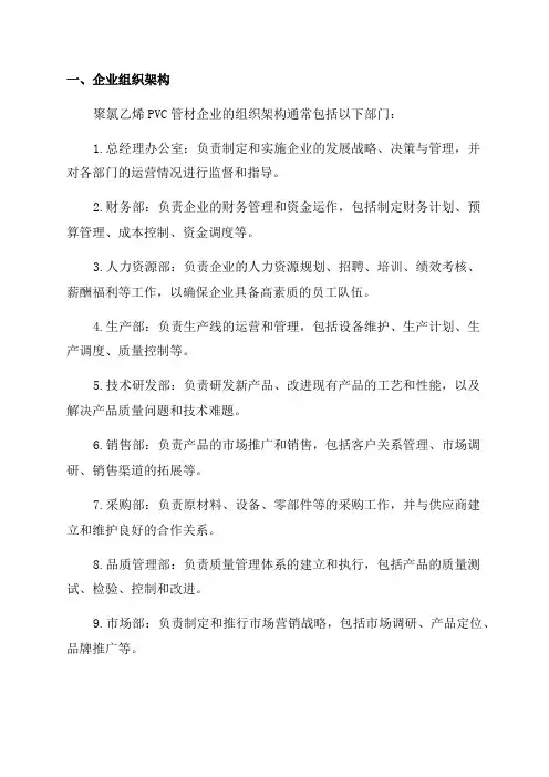 2024年聚氯乙烯PVC管材企业组织架构和部门职能
