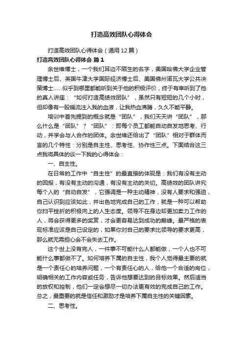 打造高效团队心得体会（通用12篇）