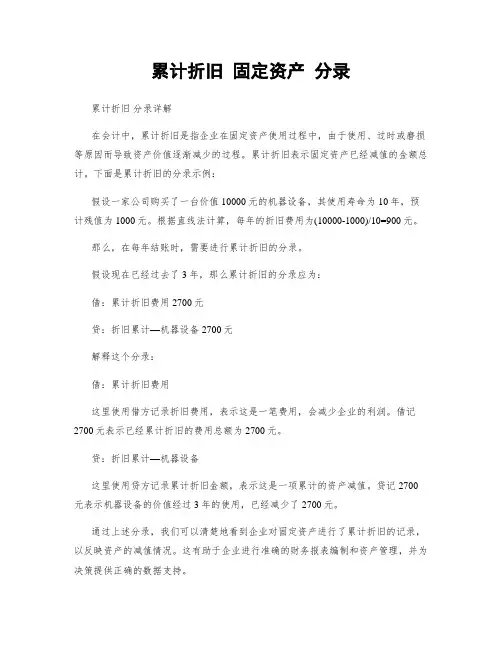 累计折旧 固定资产 分录