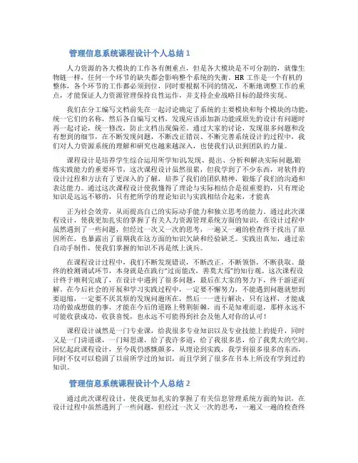 管理信息系统课程设计个人总结