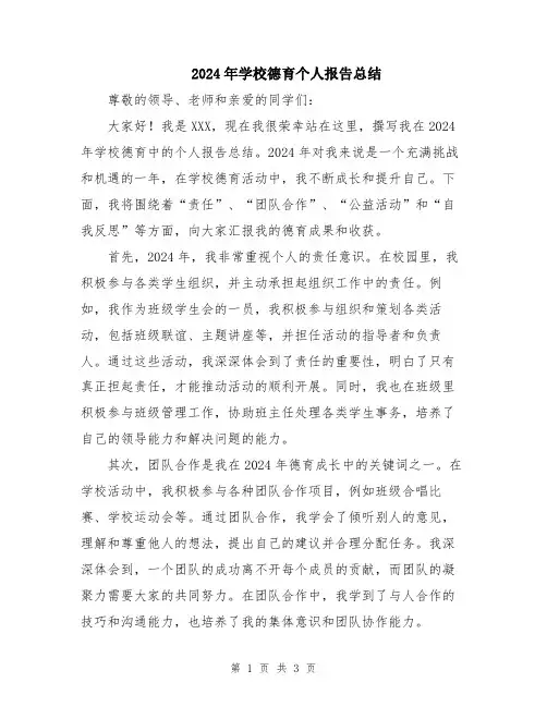2024年学校德育个人报告总结