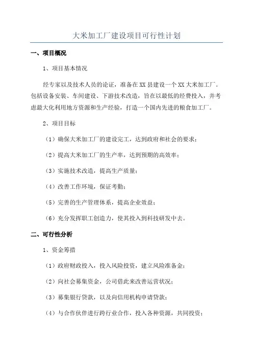 大米加工厂建设项目可行性计划