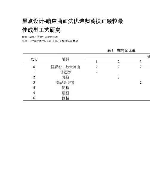 星点设计-响应曲面法优选归芪扶正颗粒最佳成型工艺研究