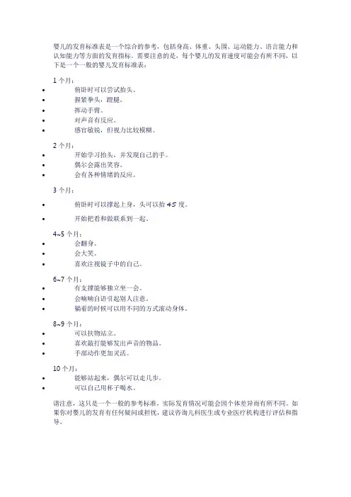 婴儿的发育标准表