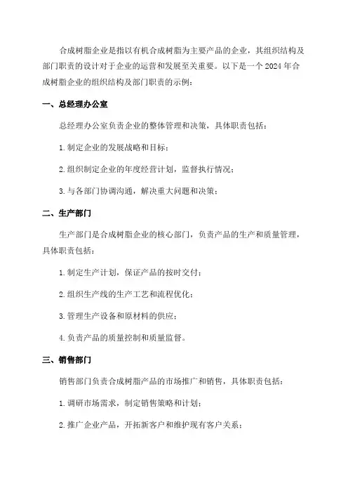 2024年合成树脂企业组织结构及部门职责