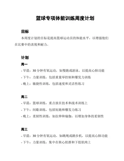 篮球专项体能训练周度计划