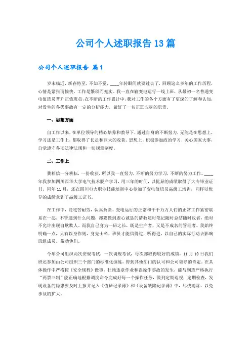 公司个人述职报告13篇