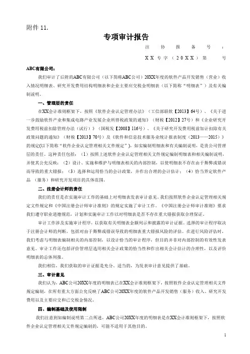 双软企业认定专项审计报告