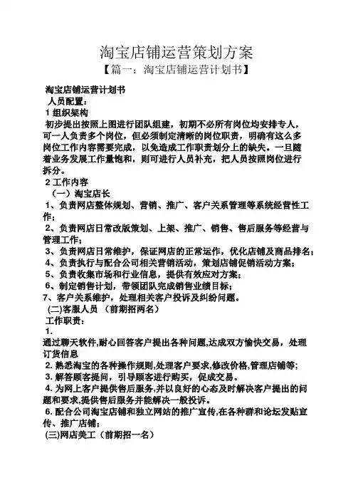 淘宝店铺运营策划方案