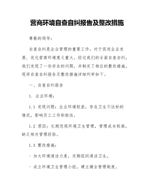 营商环境自查自纠报告及整改措施