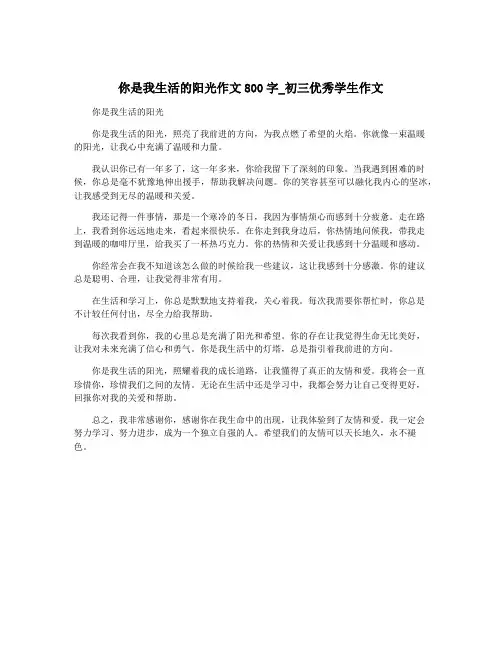 你是我生活的阳光作文800字_初三优秀学生作文