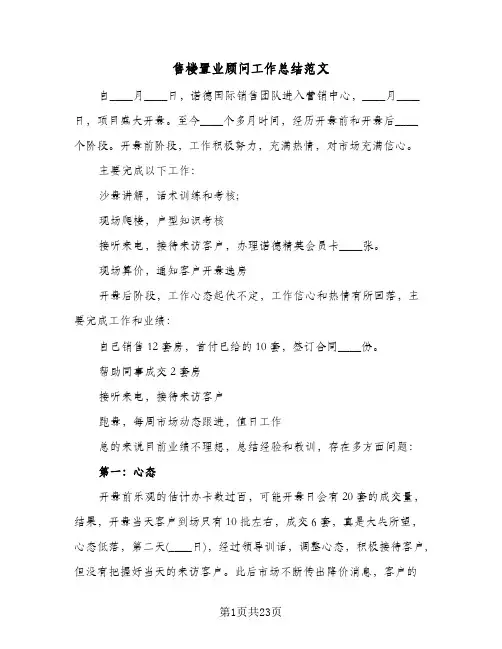 2024年售楼置业顾问工作总结范文（9篇）