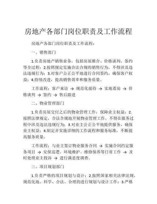 房地产各部门岗位职责及工作流程