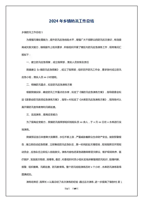 2024年乡镇防汛工作总结
