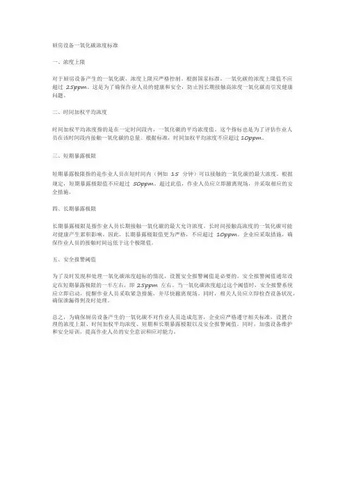 厨房设备一氧化碳浓度标准
