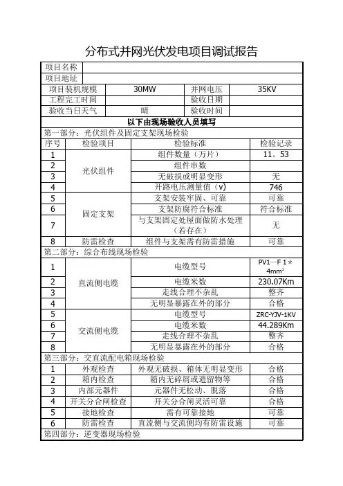 分布式光伏发电项目并网验收调试报告【范本模板】