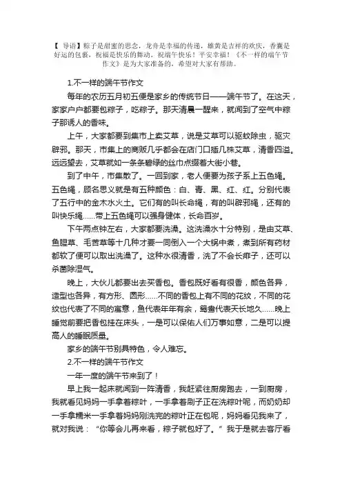 不一样的端午节作文（5篇）