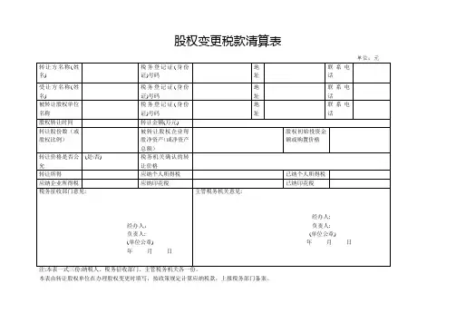股权转让应纳所得税清算表