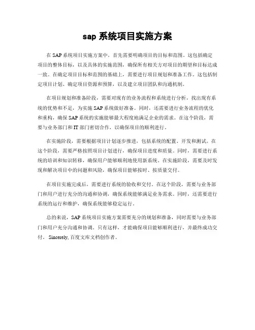 sap系统项目实施方案