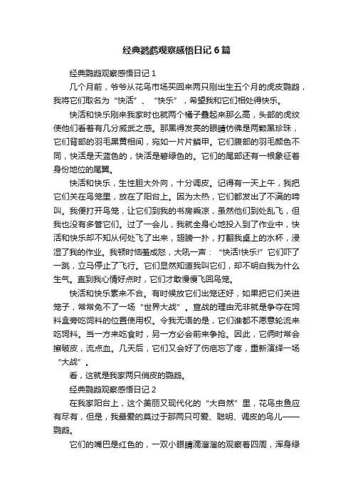 经典鹦鹉观察感悟日记6篇
