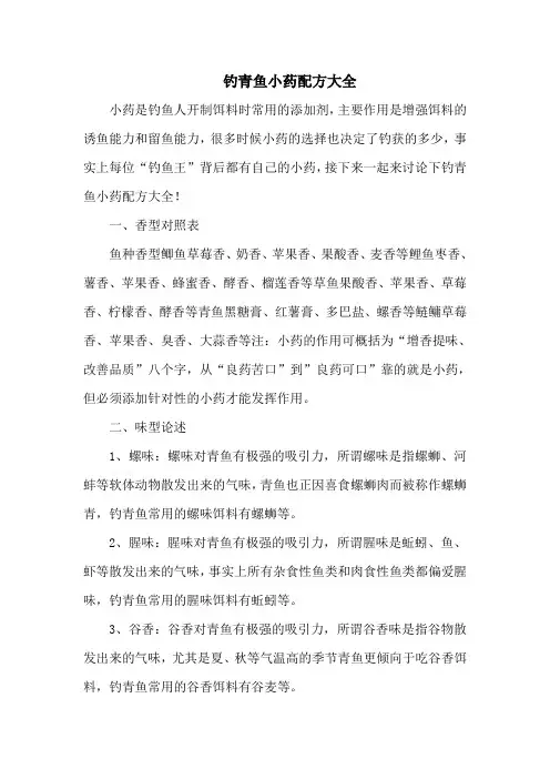 钓鱼技巧：钓青鱼小药配方大全