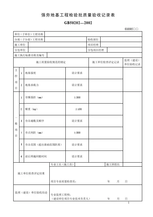 强夯地基工程检验批质量验收记录表