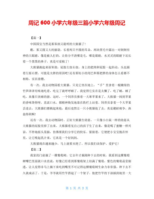 周记600小学六年级三篇小学六年级周记