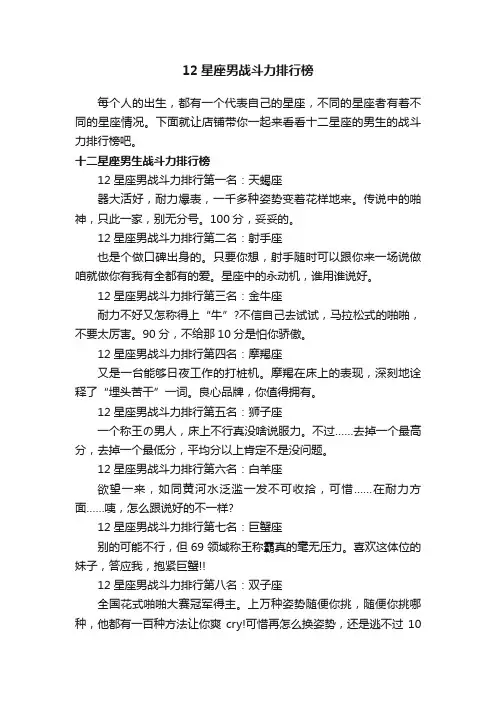 12星座男战斗力排行榜