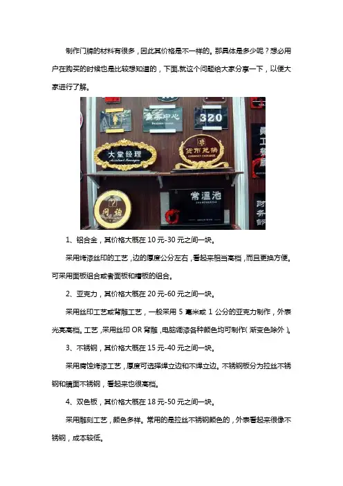 门牌制作价格