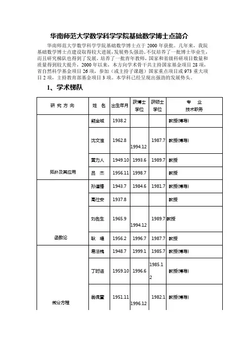 华南师范大学数学科学学院基础数学博士点简介