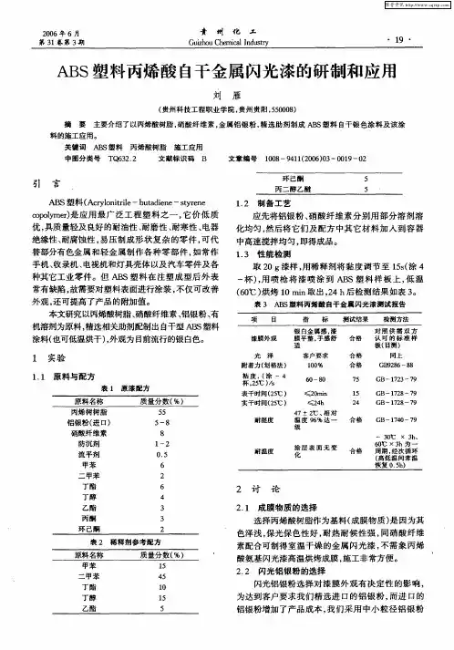 ABS塑料丙烯酸自干金属闪光漆的研制和应用