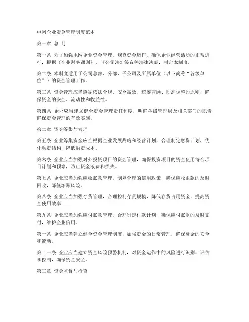 电网企业资金管理制度范本
