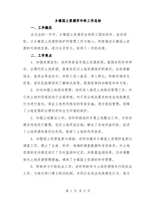 乡镇国土资源所年终工作总结