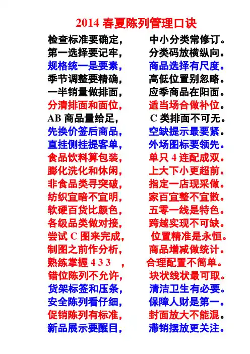 2013春夏陈列口诀