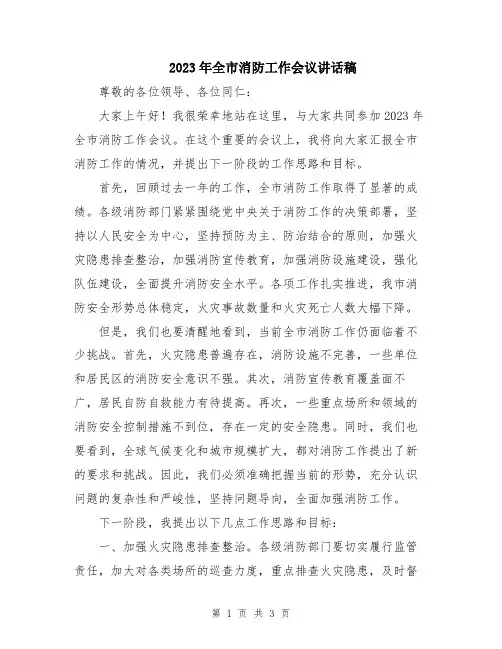 2023年全市消防工作会议讲话稿