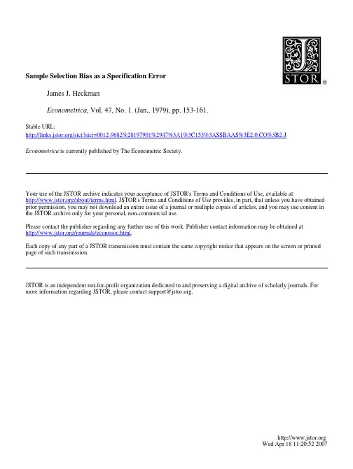 Sample Selection Bias as a Specification Error-James J. Heckman