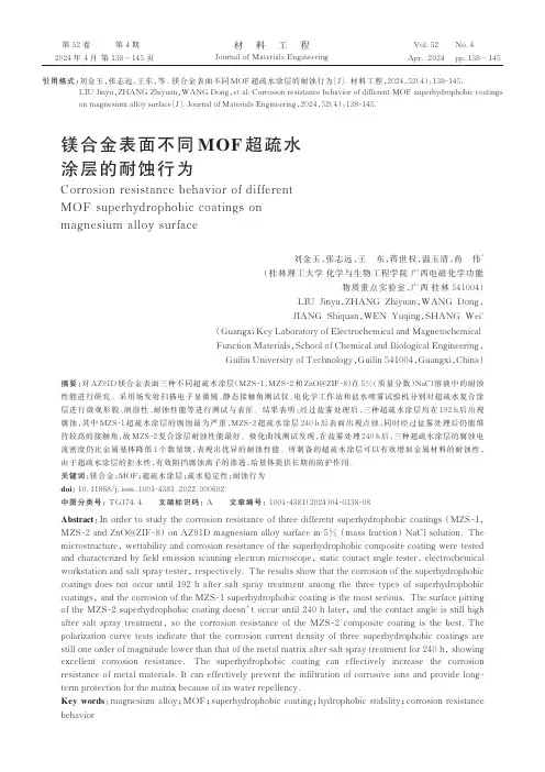 镁合金表面不同MOF_超疏水涂层的耐蚀行为