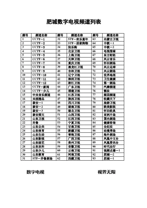 肥城数字电视频道列表
