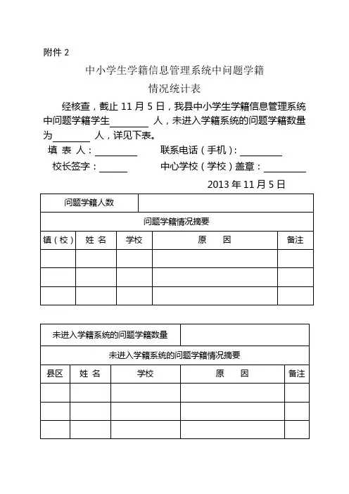 中小学生学籍信息管理系统中问题学籍情况统计表