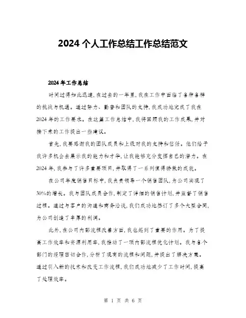 2024个人工作总结工作总结范文(二篇)